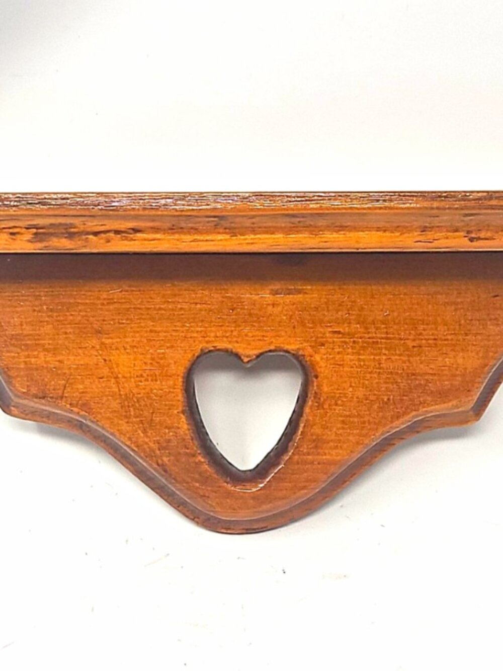 Vintage 1980s Grannycore Heart Cut Out Pine Wood Wall Shelf Country Cottage 11"